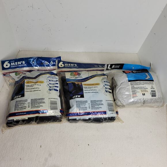 Vintage Hanes Fruit of the Loom Socks Mens Sz 6-12 Black Gray Cushioned Crew NWT - Picture 4 of 13